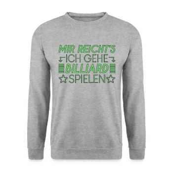 Billiard Spruch - Unisex Pullover - Weißgrau meliert - Vorne - Alina (178cm) & Michal (187cm)