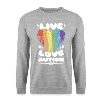 Autismus Regenbogen Herz Liebe - Unisex Pullover - Weißgrau meliert - Vorne - Alina (178cm) & Michal (187cm)
