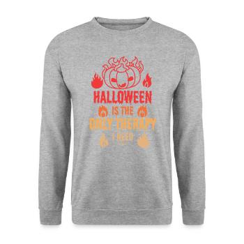 Halloween ist die einzige Therapy die ich brauche - Unisex Pullover - Weißgrau meliert - Vorne - Alina (178cm) & Michal (187cm)