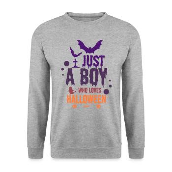 Nur ein Junge der Halloween liebt - Unisex Pullover - Weißgrau meliert - Vorne - Alina (178cm) & Michal (187cm)