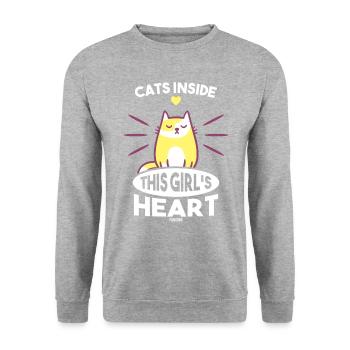 Chat dans le cœur de la fille - Sweat-shirt Unisexe - gris chiné - Devant - Alina (178cm) & Michal (187cm)