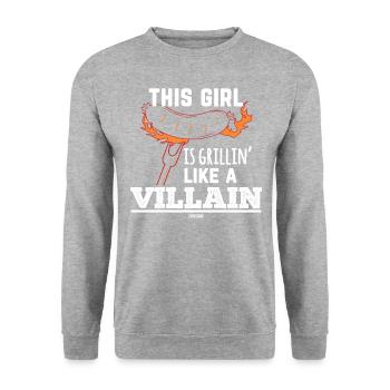 This Girl Is Grillin ́ Like A Villain - Unisex Sweatshirt - salt & pepper - Front - Alina (178cm) & Michal (187cm)
