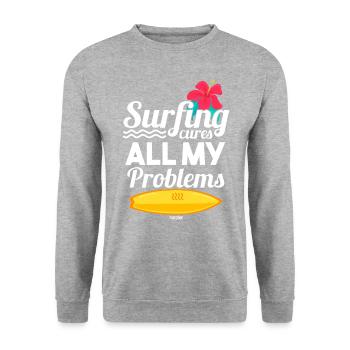 Surfbrett - Unisex Pullover - Weißgrau meliert - Vorne - Alina (178cm) & Michal (187cm)