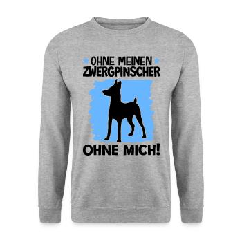 Ohne Zwergpinscher ohne mich Pinscher - Unisex Pullover - Weißgrau meliert - Vorne - Alina (178cm) & Michal (187cm)