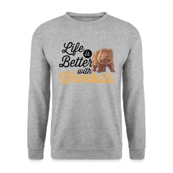 La vie est meilleure avec Wombat Australia Marsupial - Sweat-shirt Unisexe - gris chiné - Devant - Alina (178cm) & Michal (187cm)