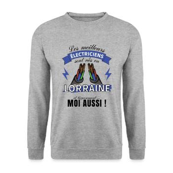 Cadeau Homme électricien Lorrain Anniversaire Noel - Sweat-shirt Unisexe - gris chiné - Devant - Alina (178cm) & Michal (187cm)