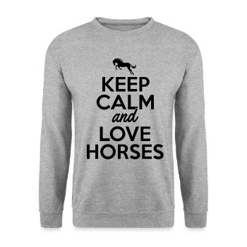 Keep Calm And Love Horses Equestrian Rider Horse L - Unisex Pullover - Weißgrau meliert - Vorne - Alina (178cm) & Michal (187cm)