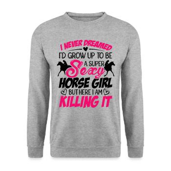 I Never Dreamed I'd Grow Up Top Be A Horse Girl Eq - Unisex Pullover - Weißgrau meliert - Vorne - Alina (178cm) & Michal (187cm)