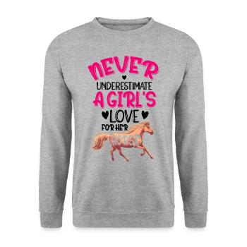 Never Underestimate A Girl's Love For Her Horse Eq - Unisex Pullover - Weißgrau meliert - Vorne - Alina (178cm) & Michal (187cm)