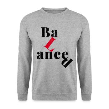 Eine Frage der Balance. - Unisex Pullover - Weißgrau meliert - Vorne - Alina (178cm) & Michal (187cm)