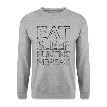 Essen Schlafen Jagen - Unisex Pullover - Weißgrau meliert - Vorne - Alina (178cm) & Michal (187cm)