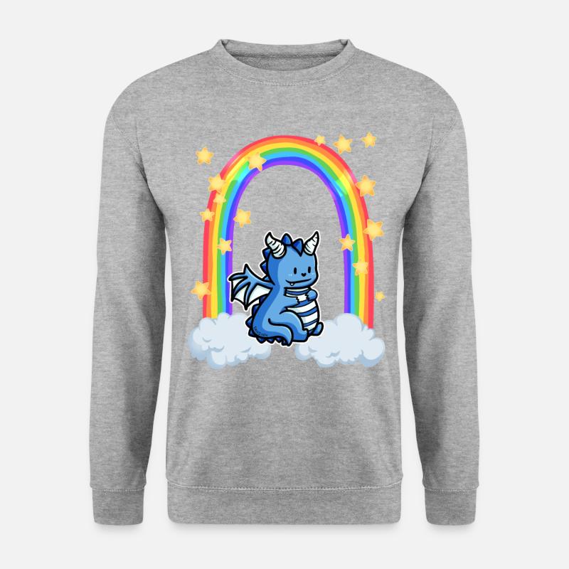Drache Regenbogen Wolke Sterne - Unisex Pullover - Weißgrau meliert