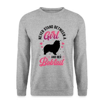 Fille avec Bobtail Old English Sheepdog - Sweat-shirt Unisexe - gris chiné - Devant - Alina (178cm) & Michal (187cm)