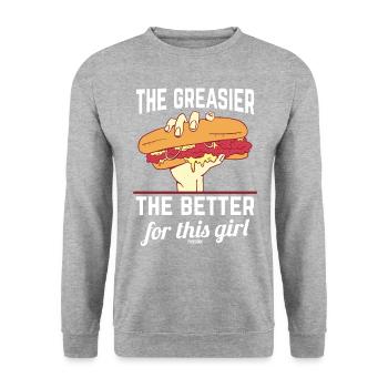 Girl Woman Sandwich Fast Food - Unisex Sweatshirt - salt & pepper - Front - Alina (178cm) & Michal (187cm)