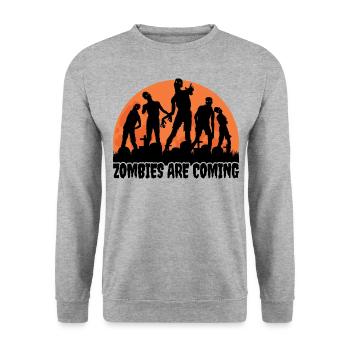 Les zombies arrivent Horreur effrayante Costume d’Halloween - Sweat-shirt Unisexe - gris chiné - Devant - Alina (178cm) & Michal (187cm)