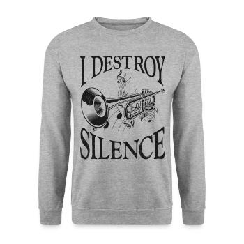 Trompettiste Vintage I Destroy - Sweat-shirt Unisexe - gris chiné - Devant - Alina (178cm) & Michal (187cm)
