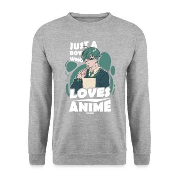 I Love Anime Japan Manga Cosplay Nerd Geschenk - Unisex Pullover - Weißgrau meliert - Vorne - Alina (178cm) & Michal (187cm)