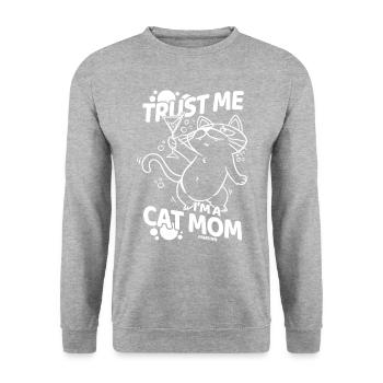 beste Katzenmama Katzendame Katzenbesitzer Geschen - Unisex Pullover - Weißgrau meliert - Vorne - Alina (178cm) & Michal (187cm)