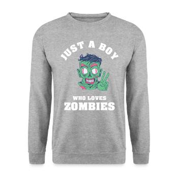 Just A Boy Who Loves Zombies - Unisex Pullover - Weißgrau meliert - Vorne - Alina (178cm) & Michal (187cm)