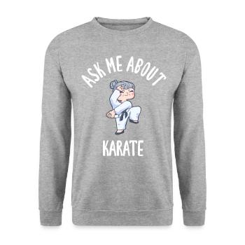 Ask Me About Karate - Unisex Pullover - Weißgrau meliert - Vorne - Alina (178cm) & Michal (187cm)
