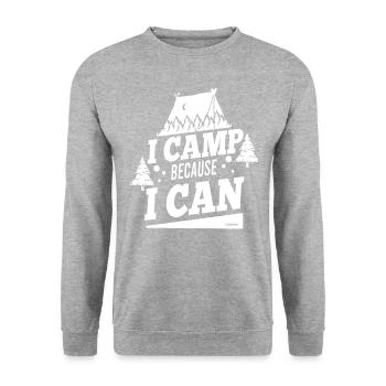 cooler Campingspruch für Camper und Naturfreunde - Unisex Pullover - Weißgrau meliert - Vorne - Alina (178cm) & Michal (187cm)