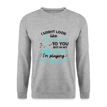 I play my banjo-musician-guitar-bluegrass - Unisex Sweatshirt - salt & pepper - Front - Alina (178cm) & Michal (187cm)