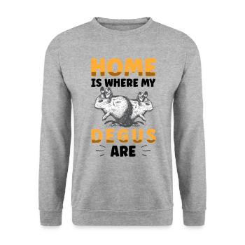 Degu ist mein Zuhause Nagetier Stauchratte - Unisex Pullover - Weißgrau meliert - Vorne - Alina (178cm) & Michal (187cm)