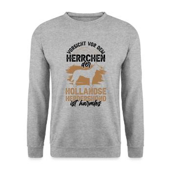 Vorsicht Hollandse Herdershond Herrchen - Unisex Pullover - Weißgrau meliert - Vorne - Alina (178cm) & Michal (187cm)