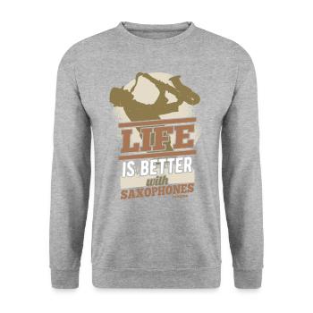 Life Is Better With Saxophones - Unisex Pullover - Weißgrau meliert - Vorne - Alina (178cm) & Michal (187cm)