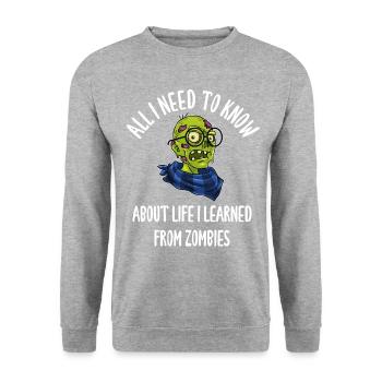 All I Need To Know About Life Zombies - Unisex Sweatshirt - salt & pepper - Front - Alina (178cm) & Michal (187cm)