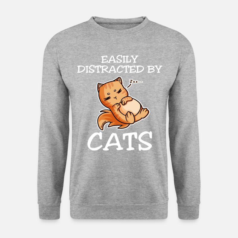 Easily Distracted By Cats - Unisex Pullover - Weißgrau meliert