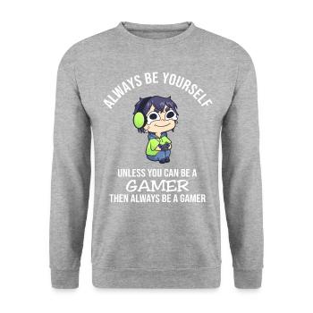 Always Be Yourself Unless Gamer - Unisex Pullover - Weißgrau meliert - Vorne - Alina (178cm) & Michal (187cm)