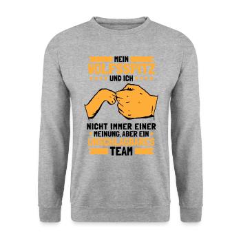 Wolfsspitz unschlagbar deutscher Spitz Keeshond - Unisex Pullover - Weißgrau meliert - Vorne - Alina (178cm) & Michal (187cm)