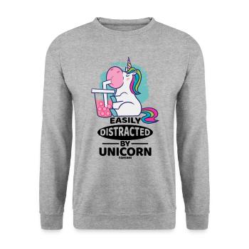 Easily Distracted By Unicorn - Unisex Sweatshirt - salt & pepper - Front - Alina (178cm) & Michal (187cm)