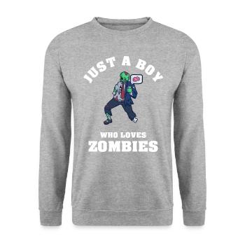 Just A Boy Who Loves Zombies - Unisex Pullover - Weißgrau meliert - Vorne - Alina (178cm) & Michal (187cm)