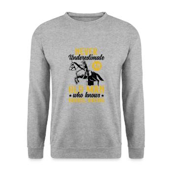 Old Man Barrel Racing Rodeo Reiterpferd - Unisex Pullover - Weißgrau meliert - Vorne - Alina (178cm) & Michal (187cm)