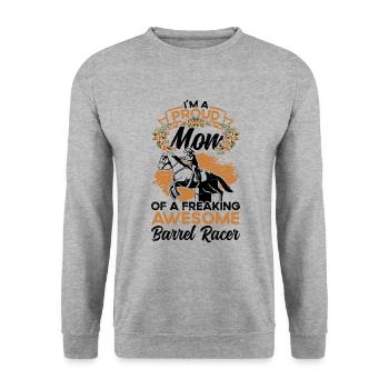 Barrel Racing Rodeo Reitpferd Barrel Racer - Unisex Pullover - Weißgrau meliert - Vorne - Alina (178cm) & Michal (187cm)