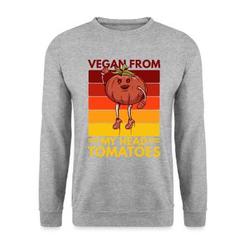 Vegan aus meinem Kopf Tomaten Lustig Vegan - Unisex Pullover - Weißgrau meliert - Vorne - Alina (178cm) & Michal (187cm)