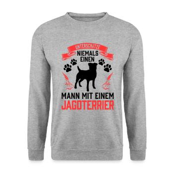 Mann mit Jagdterrier Deutscher Jagdterrier - Unisex Pullover - Weißgrau meliert - Vorne - Alina (178cm) & Michal (187cm)