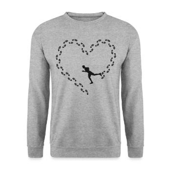 Coureur de course à pied Demi-marathon Cœur - Sweat-shirt Unisexe - gris chiné - Devant - Alina (178cm) & Michal (187cm)