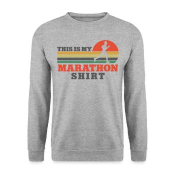 Running Runner Half Marathon - Unisex Pullover - Weißgrau meliert - Vorne - Alina (178cm) & Michal (187cm)