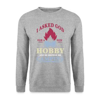 Camping Lagerfeuer Gott Gebet - Unisex Pullover - Weißgrau meliert - Vorne - Alina (178cm) & Michal (187cm)