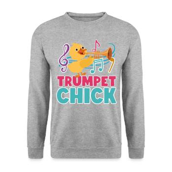 Trumpet Player Girl Chicken - Unisex Sweatshirt - salt & pepper - Front - Alina (178cm) & Michal (187cm)