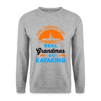 Some Grandmas Knit Real Grandmas Go Kayaking Rower - Unisex Pullover - Weißgrau meliert - Vorne - Alina (178cm) & Michal (187cm)