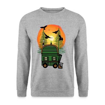 Bauwagen Naturfreund Freak Öko Haus Hütte wohnen - Sweat-shirt Unisexe - gris chiné - Devant - Alina (178cm) & Michal (187cm)