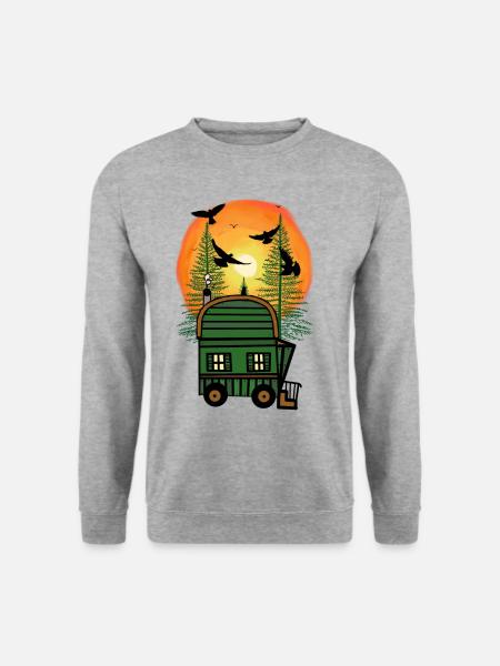 Bauwagen Naturfreund Freak Öko Haus Hütte wohnen - Unisex Pullover - Weißgrau meliert