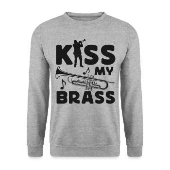 Trumpet Player Pun Kiss My Brass - Unisex Pullover - Weißgrau meliert - Vorne - Alina (178cm) & Michal (187cm)