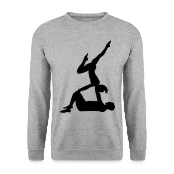 Retro Graphic Gymnast Gymnastics Acrobat Acrobatic - Unisex Pullover - Weißgrau meliert - Vorne - Alina (178cm) & Michal (187cm)