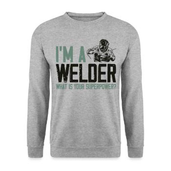 Soudeur Soudeur Vintage Je suis A - Sweat-shirt Unisexe - gris chiné - Devant - Alina (178cm) & Michal (187cm)
