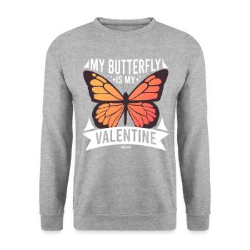 My Butterfly Is My Valentine - Unisex Pullover - Weißgrau meliert - Vorne - Alina (178cm) & Michal (187cm)